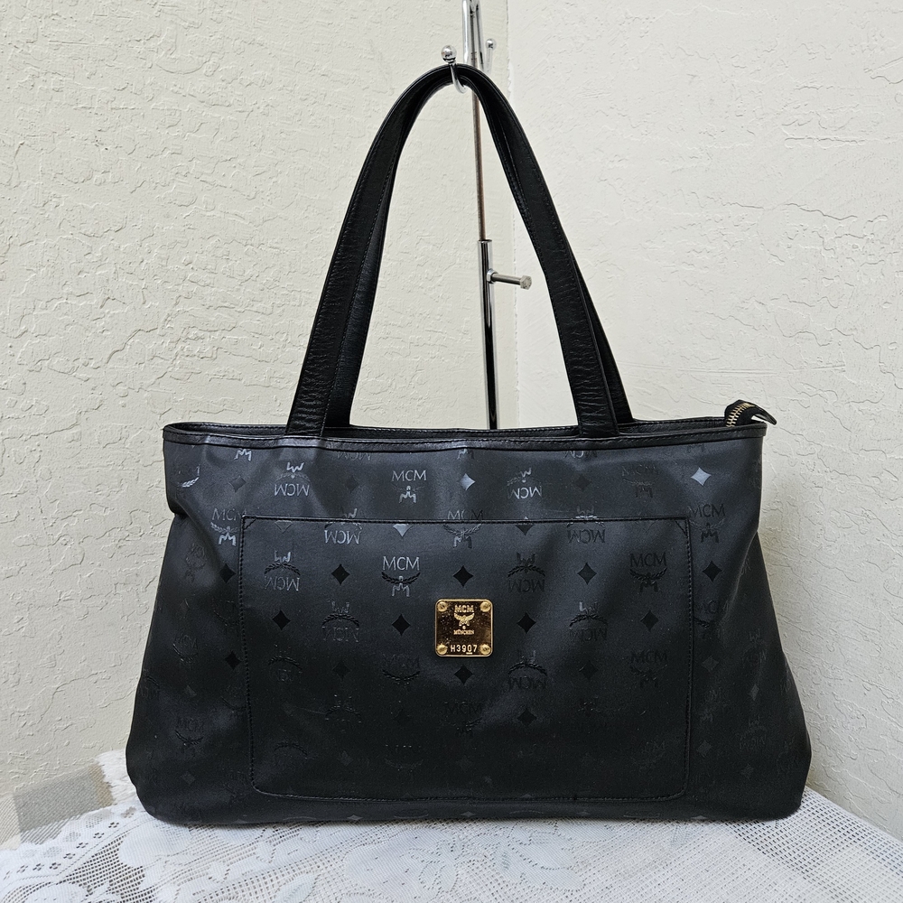 MCM Black Nylon Vintage Large Shoulder Tote Bag AUTHENTIC
